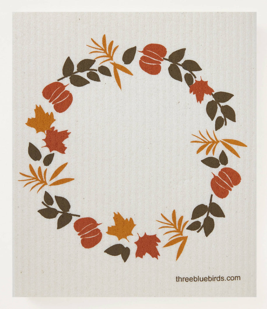 Three Bluebirds Swedish Dishcloths - Autumn Wreath