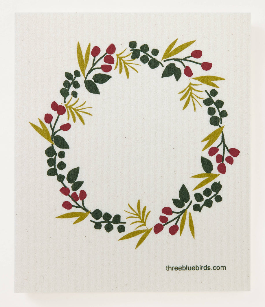 Three Bluebirds Swedish Dishcloths - Winter Wreath