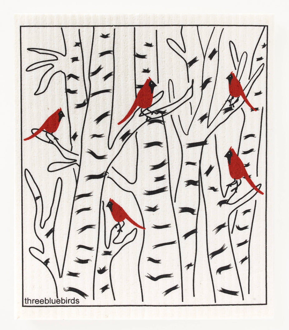 Three Bluebirds Swedish Dishcloths - Winter Cardinals