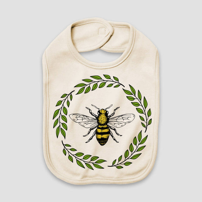 Love You a Latte - Bee with Wreath Natural Color Baby Bib