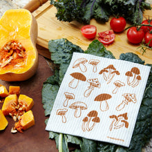 Three Bluebirds Swedish Dishcloths - Mushrooms on White 